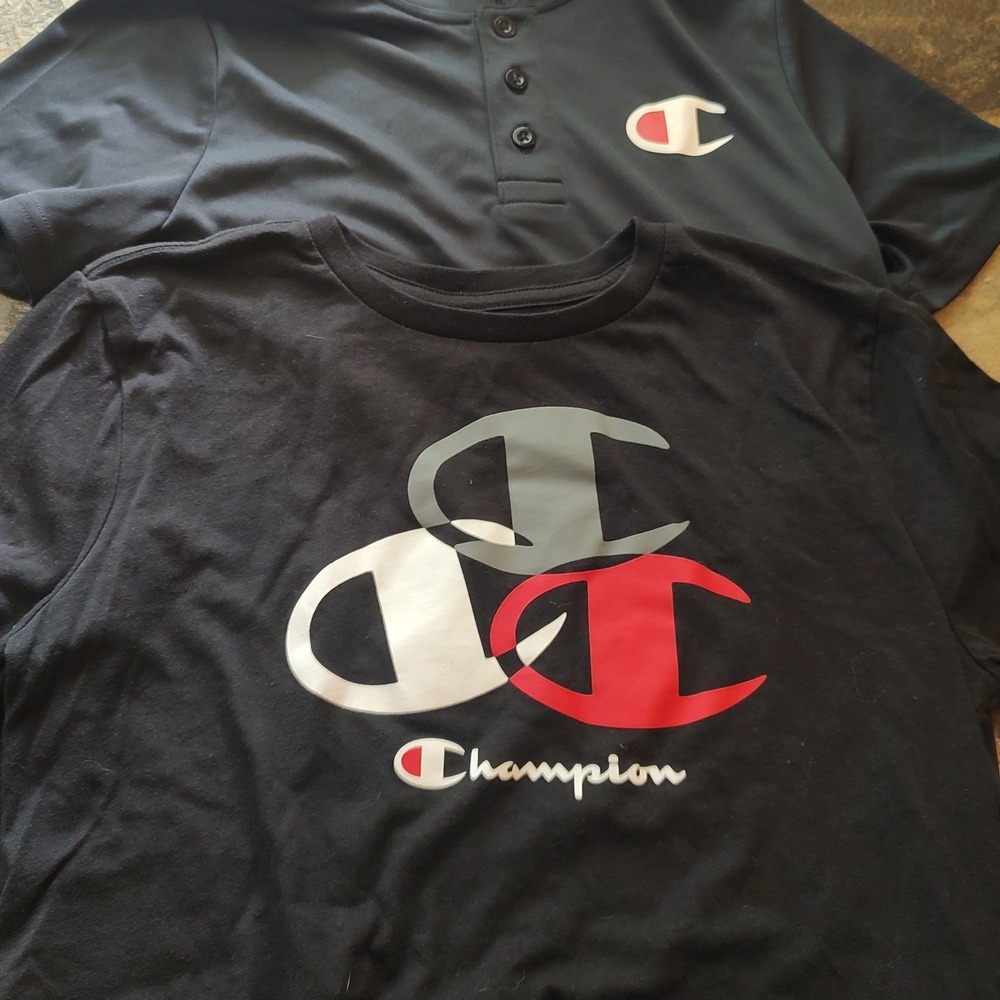 Champion Shirt Bundle Kids Large 14/16 Black Excellent Graphic Tee & Polo